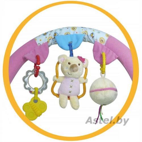 Дуга с игрушками для коляски и автокресла стульчика Biba Toys QB395-1 МАЛЫШКИ МИШКИ голубой/ розовый