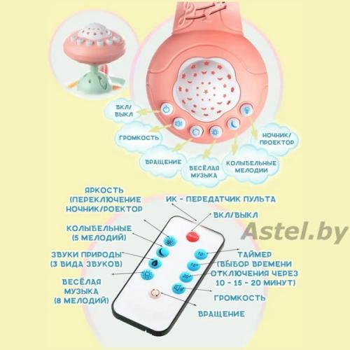 Музыкальная карусель Малыши 106R (пульт, таймер, проектор) Розовый