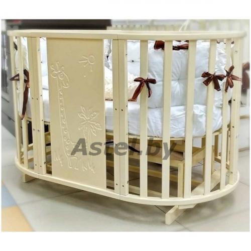 Кроватка круглая-овальная RAY Alexa 2 Crown (Корона) маятник, колесо, слоновая кость