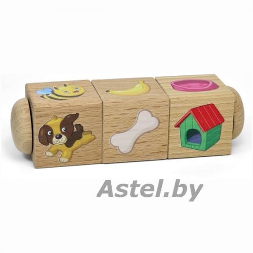 Кубики деревянные на оси Кто где живет и что ест? (3 кубика) 02965