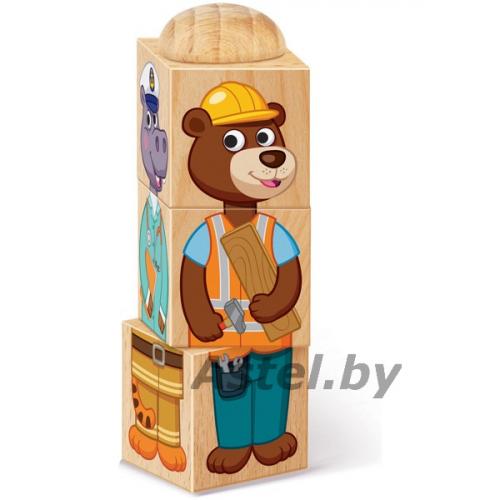 Кубики деревянные на оси Учим профессии (3 кубика) 03952