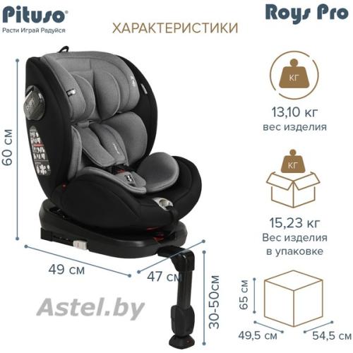 Автокресло Pituso Roys PRO Black, Grey Inlay /Черный, Серый вкладыш 0-36 кг IsoFix / BW21-PRO-Black 