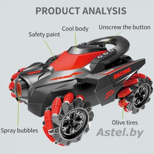Машинка на радиоуправлении р\у, вращение на 360 градусов, свет, звук, пар, пускает пузыри SY055A