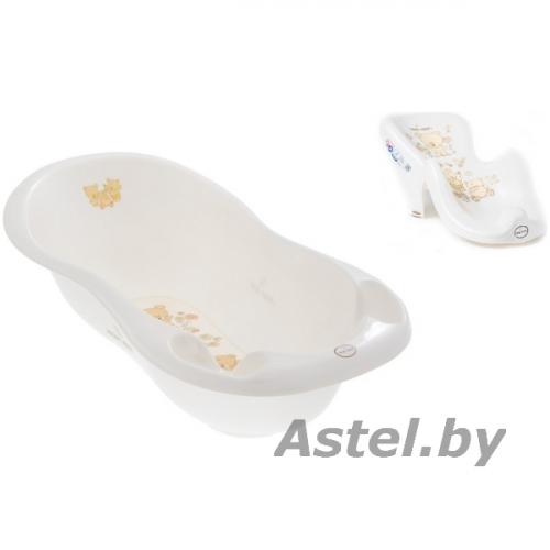 Ванночка детская Tega Baby 102 см Мишки + Горка для купания (слив) белый перламутр