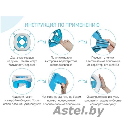 Горшок детский дорожный (складной) HandyPotty голубой в сумке ROXY-KIDS HP-250B (3шт одноразовых пакета)