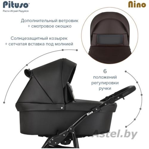 Коляска Pituso Nino 1 в 1 короб+рама Кожа Black NIN5001