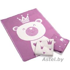 Одеяло детское байковое х/б 140х100 Ермолино ПРЕМИУМ (валериана мишка) фиолетовый