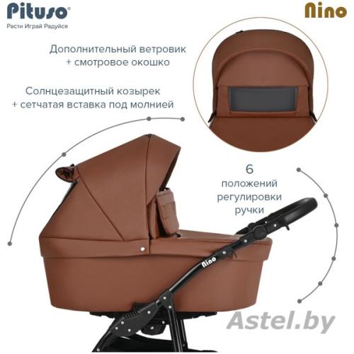 Коляска Pituso Nino 1 в 1 короб+рама Кожа Brown NIN5010