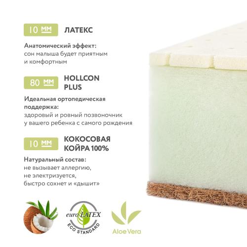 Детский матрас Plitex Aloe Vera Semi-oval (Плитекс Сэми овал) 1190х600х110мм, арт.АВ-20/2 (с закругленными углами)