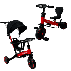 Детский трехколесный велосипед беговел Bubago Split (черный-красный) крыша, ручка