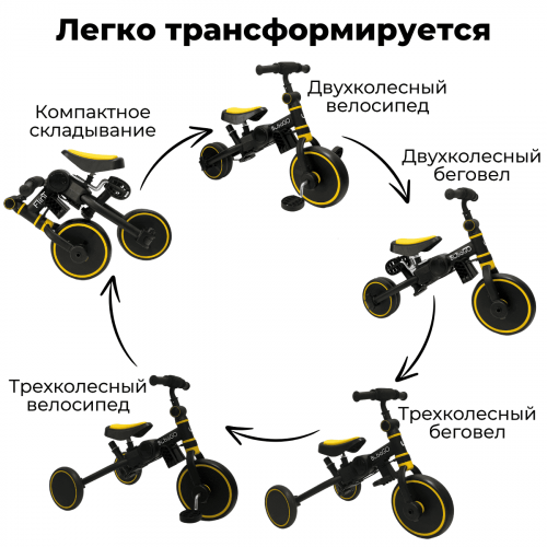 Детский трехколесный велосипед беговел Bubago Flint BG-FP-3 (черный/желтый) с ручкой Black-Yellow