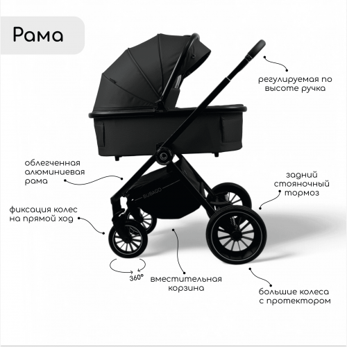 Детская коляска Bubago BLOOM 3in1 BG 152-1 Черный