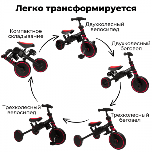 Детский трехколесный велосипед беговел Bubago Flint BG-FP-1 с ручкой Black -RED Черно- Красный