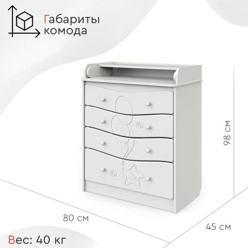 Комод пеленальный Атон Сириус Kristoff с рисунком 804 МДФ (белый) 6580537
