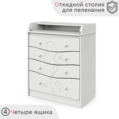 Комод пеленальный Атон Сириус Kristoff с рисунком 804 МДФ (белый) 6580537