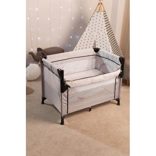 Манеж Martin noir Nearby Cozy Grey (опускной борт, 2 уровня, москитная сетка, сумка) светло-серый