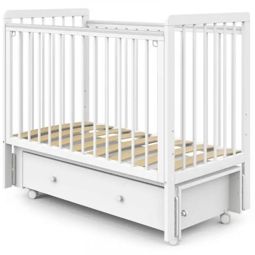 Детская кроватка INDIGO Vista Продольный маятник + колеса ящик (белая аляска) 9917825