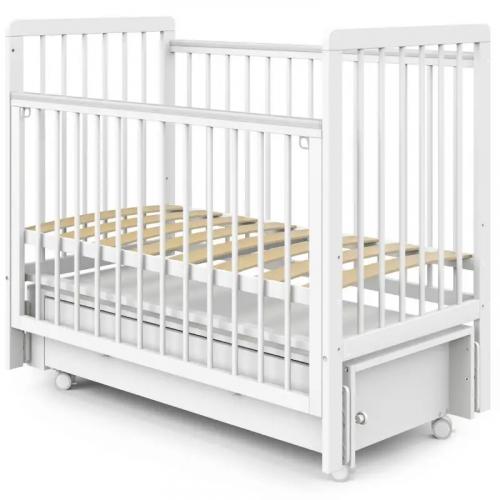 Детская кроватка INDIGO Vista Продольный маятник + колеса ящик (белая аляска) 9917825