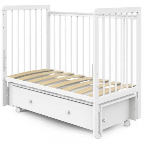 Детская кроватка INDIGO Vista Продольный маятник + колеса ящик (белая аляска) 9917825