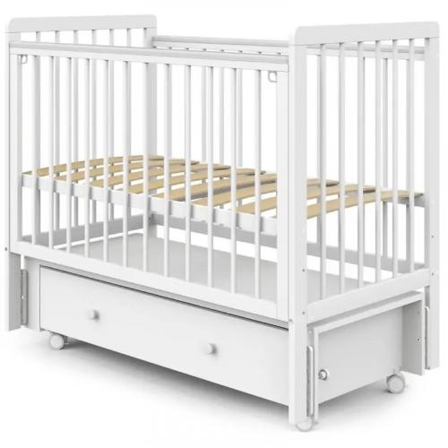 Детская кроватка INDIGO Vista Продольный маятник + колеса ящик (белая аляска) 9917825