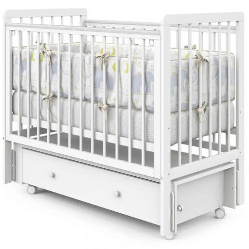 Детская кроватка INDIGO Vista Продольный маятник + колеса ящик (белая аляска) 9917825
