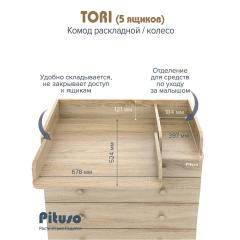 Комод пеленальный PITUSO TORI (5 ящ) Дуб сонома-дуб сонома (колеса, органайзер)