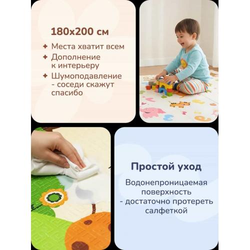 Детский коврик двухсторонний в сумке 2х1,8 м Джунгли - Цифры (термоковрик)