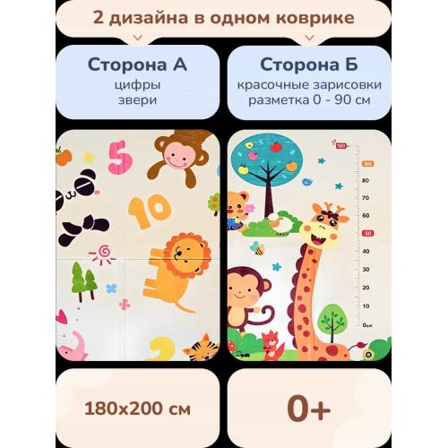 Детский коврик двухсторонний в сумке 2х1,8 м Джунгли - Цифры (термоковрик)