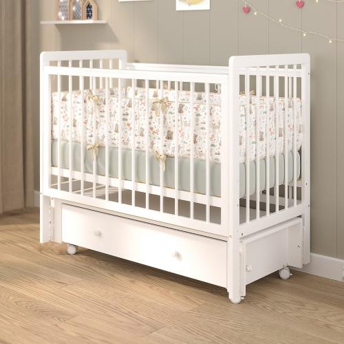 Детская кроватка PITUSO TINY ящик-маятник/колесо Белая аляска / быстросъемная стенка