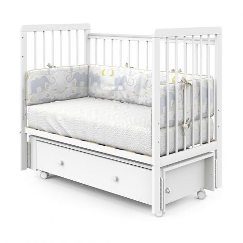 Детская кроватка PITUSO TINY ящик-маятник/колесо Белая аляска / быстросъемная стенка