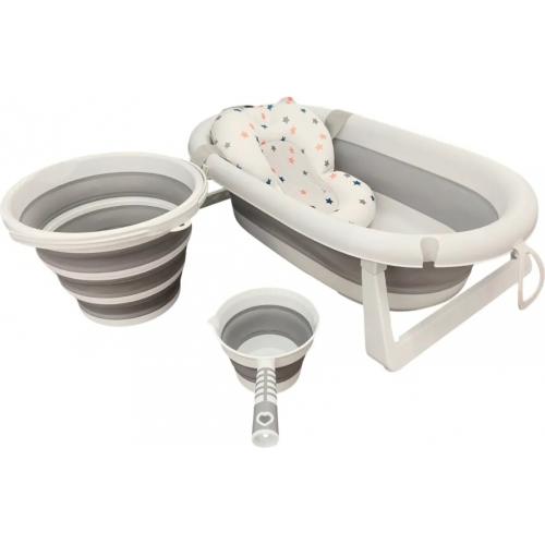 Ванночка складная + матрасик Серый (слив, термометр) NINO Duet