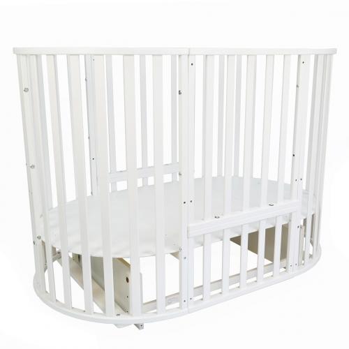 Комплект кроватка + матрас (2шт) круглая-овальная белый (колеса, маятник поперечный)