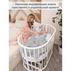 Комплект кроватка + матрас (2шт) круглая-овальная белый (колеса, маятник поперечный)