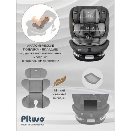 Автокресло Pituso Roys + Plus 0-36 кг IsoFix Dark grey, grey Inlay / Т.серый, Серый вкладыш