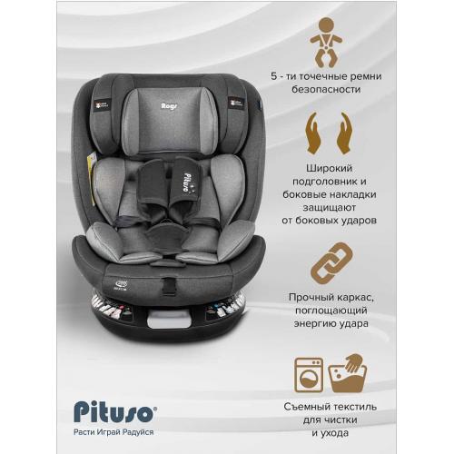 Автокресло Pituso Roys + Plus 0-36 кг IsoFix Dark grey, grey Inlay / Т.серый, Серый вкладыш