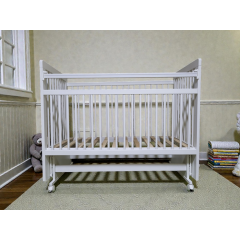 Кроватка детская Mila маятник/колесо Белая (опускная планка, универсальный маятник)
