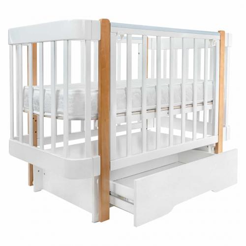 Кроватка детская PITUSO Olivia (маятник, ящик, быстросъемная  стенка) Белый-Бук
