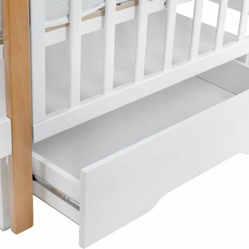 Кроватка детская PITUSO Olivia (маятник, ящик, быстросъемная  стенка) Белый-Бук