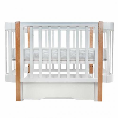 Кроватка детская PITUSO Olivia (маятник, ящик, быстросъемная  стенка) Белый-Бук