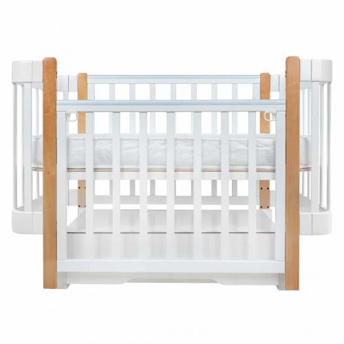Кроватка детская PITUSO Olivia (маятник, ящик, быстросъемная  стенка) Белый-Бук