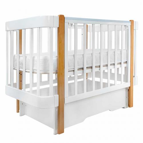 Кроватка детская PITUSO Olivia (маятник, ящик, быстросъемная  стенка) Белый-Бук
