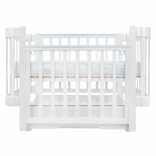 Кроватка детская PITUSO Olivia (маятник, ящик, быстросъемная  стенка) Белый-белый / Pit-101