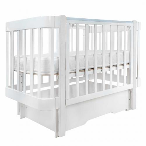 Кроватка детская PITUSO Olivia (маятник, ящик, быстросъемная  стенка) Белый-белый / Pit-101