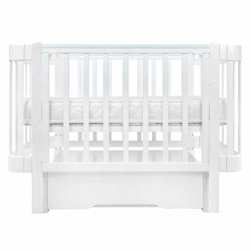 Кроватка детская PITUSO Olivia (маятник, ящик, быстросъемная  стенка) Белый-белый / Pit-101