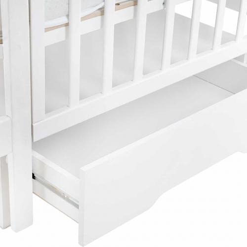 Кроватка детская PITUSO Olivia (маятник, ящик, быстросъемная  стенка) Белый-белый / Pit-101