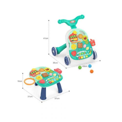 Развивающий игровой столик-тележка, ходунки HE0814 (бирюзовый)