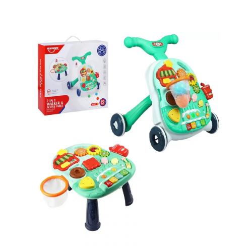 Развивающий игровой столик-тележка, ходунки HE0814 (бирюзовый)