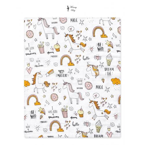 Пеленка муслиновая 80х95 см Единорожки (ТМ Пеленкино)