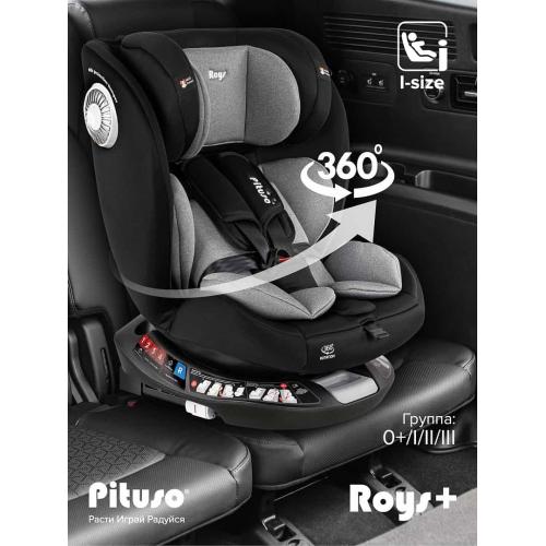 Автокресло Pituso Roys + Plus 0-36 кг IsoFix Black, grey Inlay / Черный Серый вкладыш
