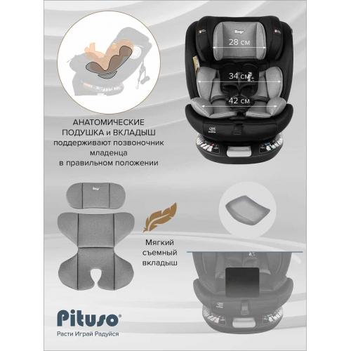 Автокресло Pituso Roys + Plus 0-36 кг IsoFix Black, grey Inlay / Черный Серый вкладыш